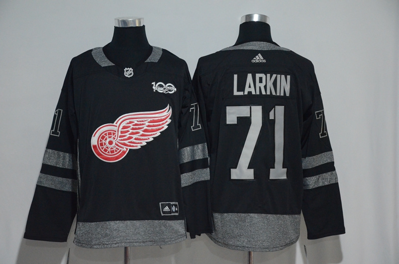 NHL Detroit Red Wings #71 Larkin Black 1917-2017 100th Anniversary Stitched Jersey->edmonton oilers->NHL Jersey